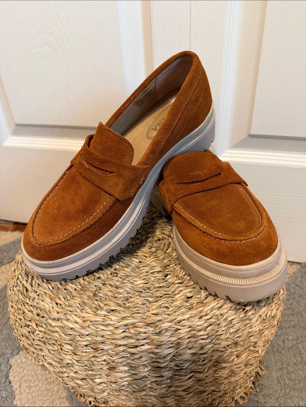 Women's Suede Penny Loafers in Rust Tan